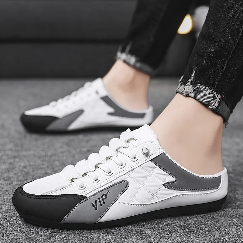 Men'S Shoes With Support - 男性用の通気性のあるハーフスリッパ,ローフラットシューズ,軽量スニーカー,アウトドアウォーキングシューズ,シンプルなテニスシューズ,2025