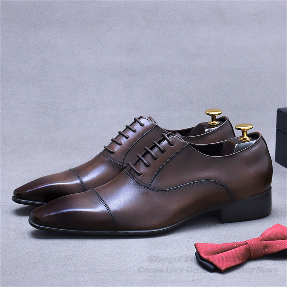 Men Shoes Oxford - 男性オックスフォード革靴新しいビジネススーツ牛革本革レトロスクエアトゥレースアップエレガントカジュアルフォーマルドレスシューズ