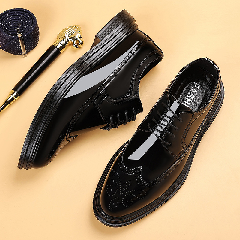 Men Shoes Oxford - メンズ パテントレザー ブローグ ドレスシューズ レースアップ フォーマル