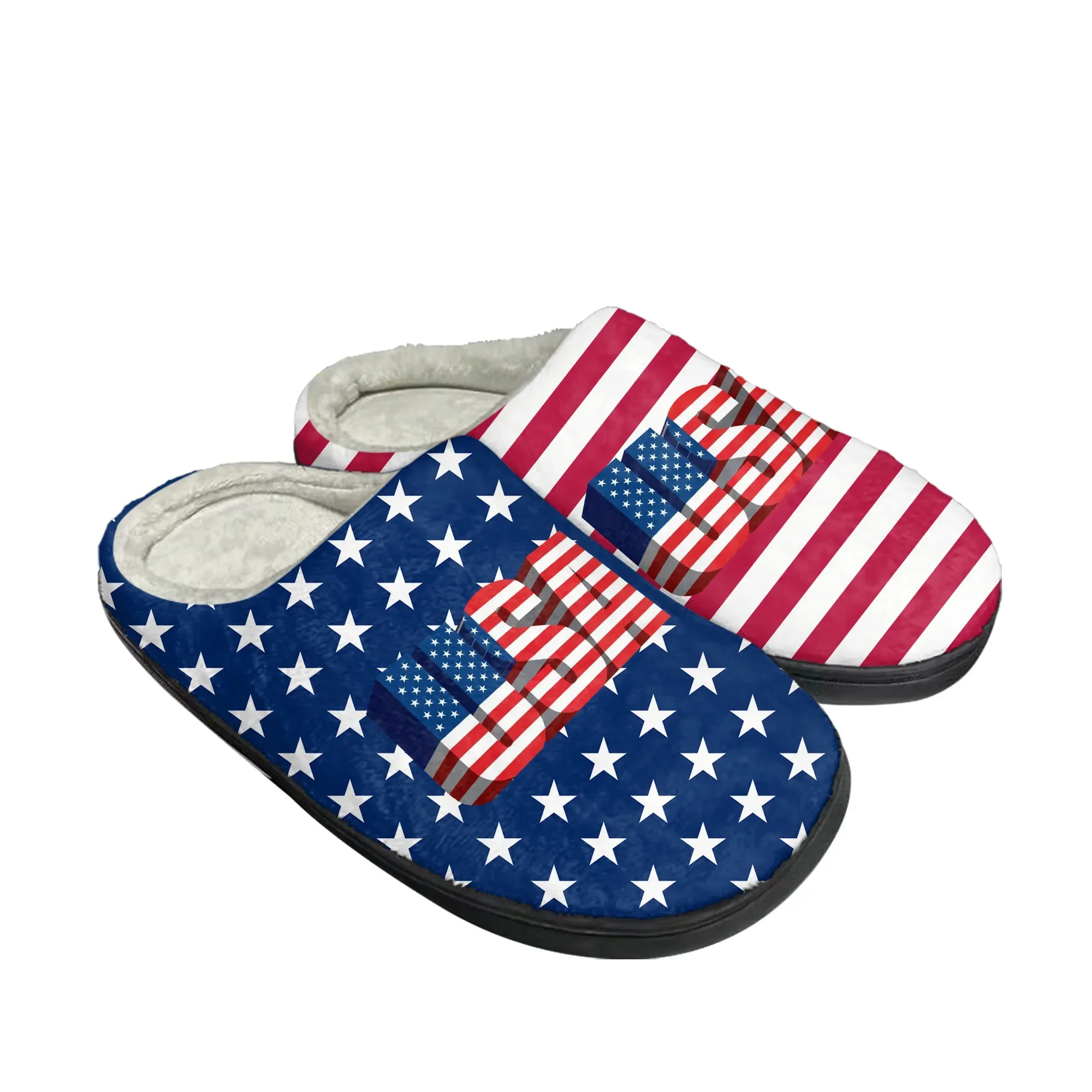 Men Shoes Red - アメリカ国旗 USA 青赤白星柄アート ホームコットン スリッパ メンズ