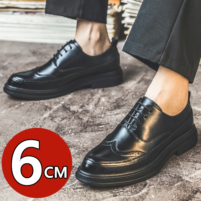 Men Shoes Oxford - メンズ身長アップレザーシューズ ビジネスフォーマル レースアップ オックスフォード ブローグ エレベーターシューズ