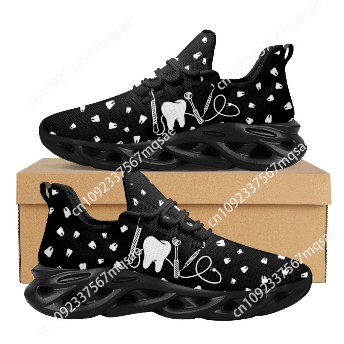 Men'S Shoes Black And White - 黒と白の歯の看護靴,カジュアルな滑り止めのスニーカー,男性と女性のためのカスタムシューズ,四季