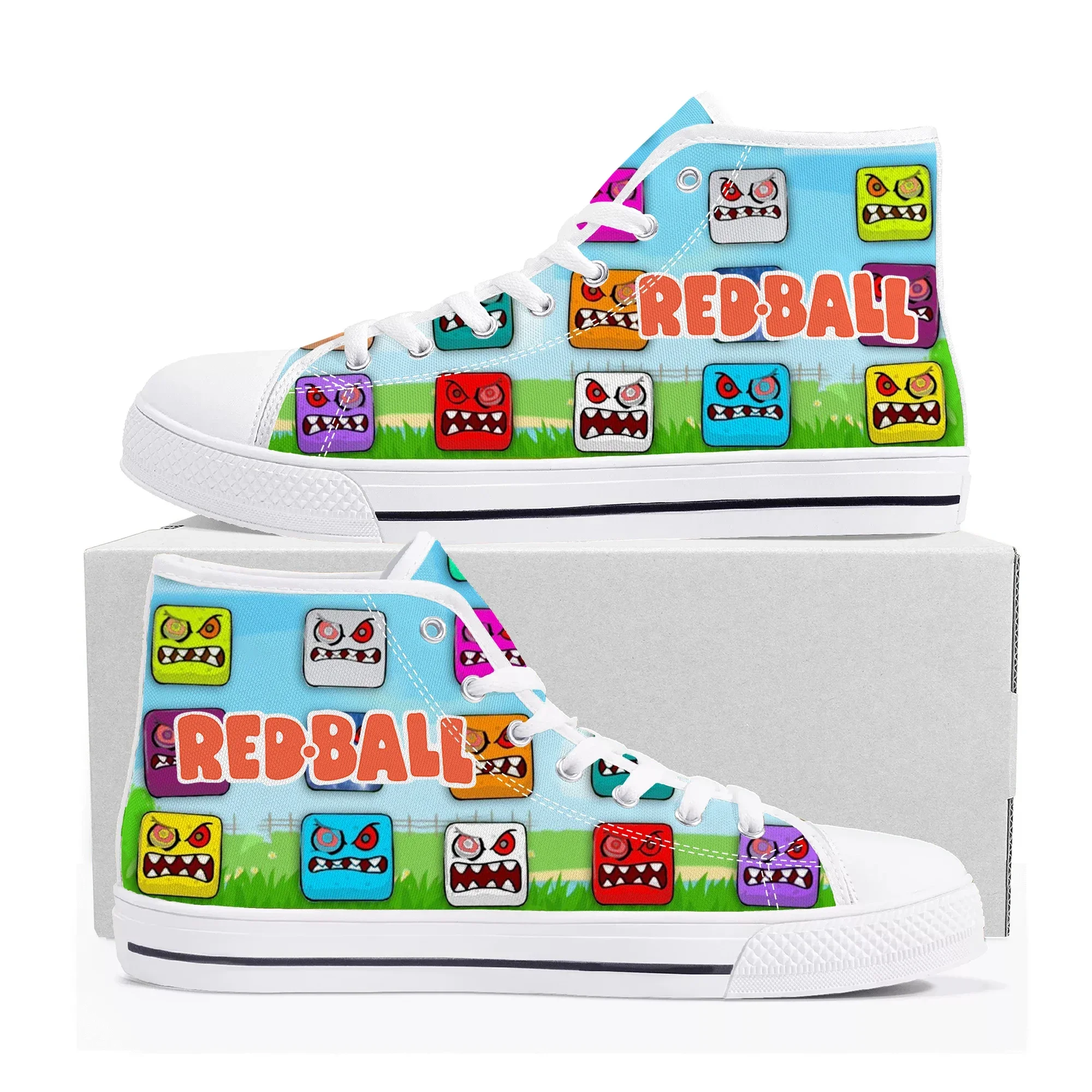 Men Shoes Red - レッドボールハイトップスニーカーホット漫画ゲームメンズレディースティーンエイジャー高品質ファッションキャンバスシューズカジュアルオーダーメイドスニーカー