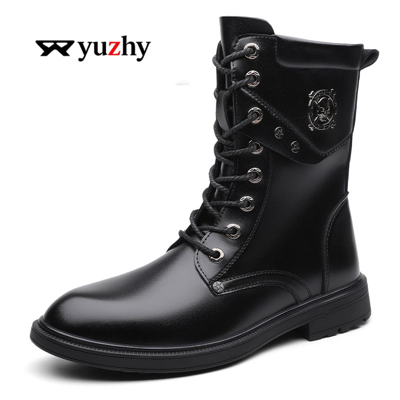 Men'S Shoes Black And White - ユニセックス ハイカット 厚底プラットフォームブーツ - 冬用カップルシューズ ブラック＆ホワイト