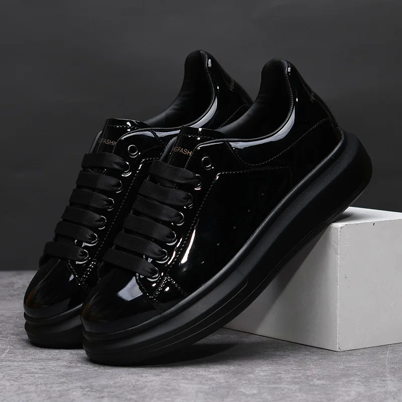 Men'S Shoes Black And White - ブランドメンズシューズ ブラック光沢カジュアルメンズシューズ ホワイトファッションカップルスニーカー メンズシューズ