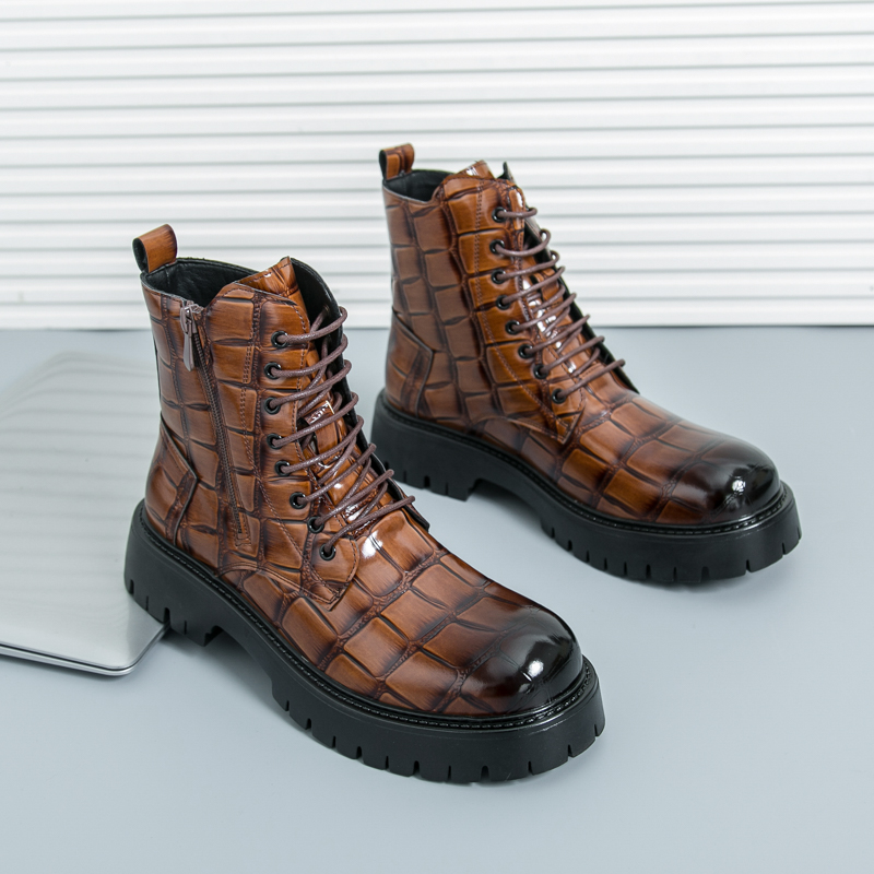 Men Shoes Office - 夏のメンズファッションチェルシーブーツブラックブラウンアメリカンレースアップビジネスオフィスブランドブーツトレーニングシューズサイズ38-46メンズブーツ
