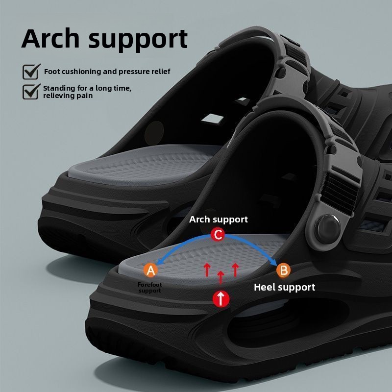 Men'S Shoes With Support - アーチサポート滑り止めソフトソール通気性サマーホロースリッパ、耐摩耗性厚底防臭ハウスシューズ、サイズアップ