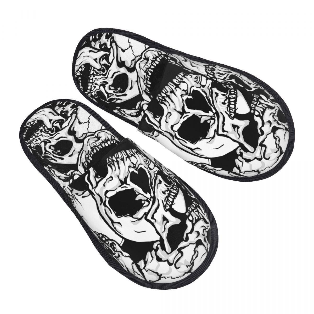 Men'S Shoes Black And White - 屋内用白黒スカル柄あったかスリッパ ホームプラッシュスリッパ ホームソフトふわふわスリッパ
