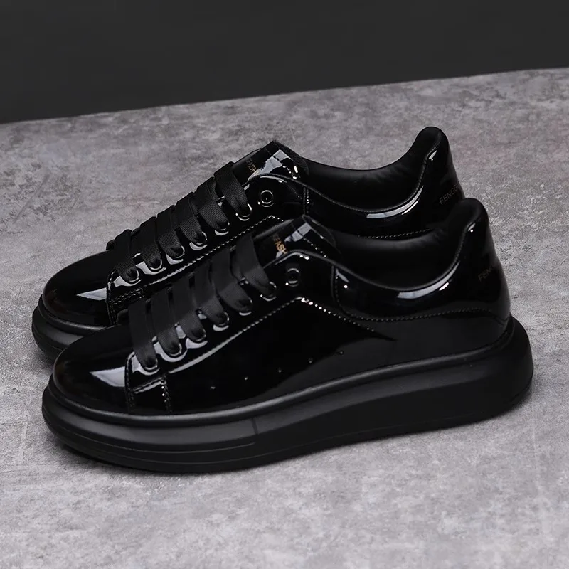 Men'S Shoes Black And White - ブランドメンズシューズブラック光沢のあるカジュアルメンズシューズホワイトファッションカップルスニーカー男性用の靴