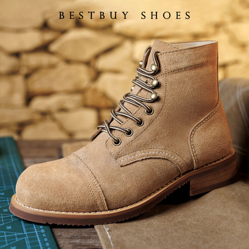 Men Shoes Red - ヴィンテージツール加工男性用オートバイブーツ高品質牛革ウィングラウンドメンズカジュアルアンクルブーツグッドイヤーウェルト製法レッドシューズ