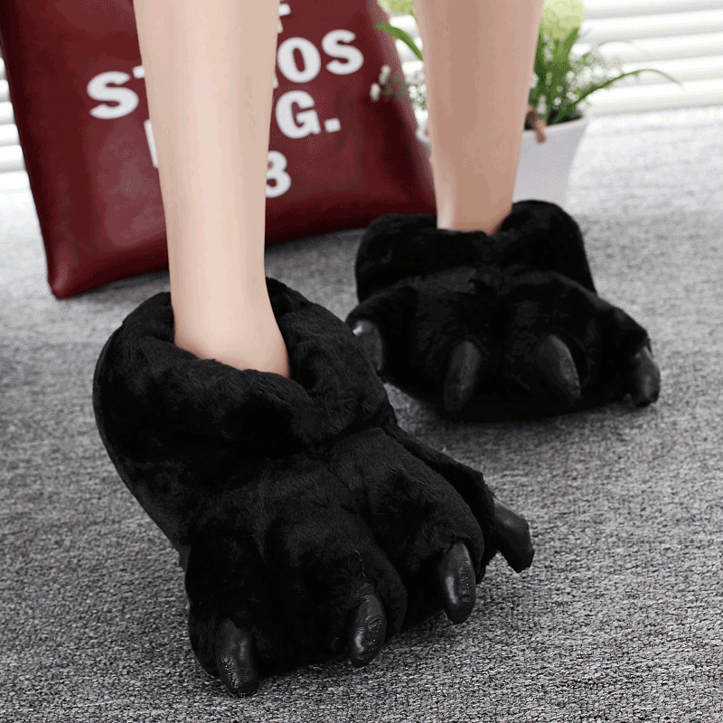 Men Shoes Black - サイズ 35-43 黒動物の足の靴女性の冬の家のスリッパユニセックス女性男性クリエイティブホーム毛皮のようなスライド女の子スリッパ