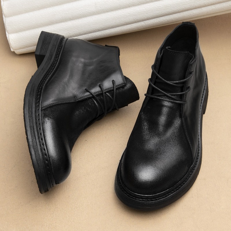 Men Shoes Oxford - ヴィンテージメンズ本革ブーツ高級手作り 2026 春秋ファッションラウンドトゥ英国スタイルアンクルオックスフォードシューズ男