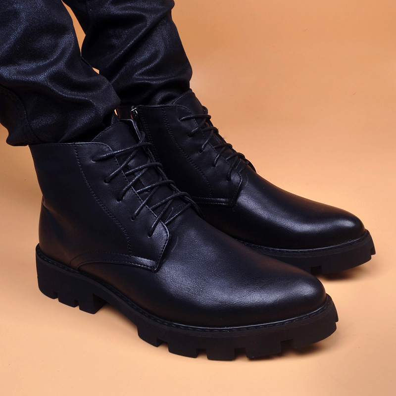 Men Shoes Office - 男性カジュアルビジネスオフィス本革ブーツ黒秋冬靴カウボーイプラットフォームブーツハンサムトレンディアンクルボタス男性