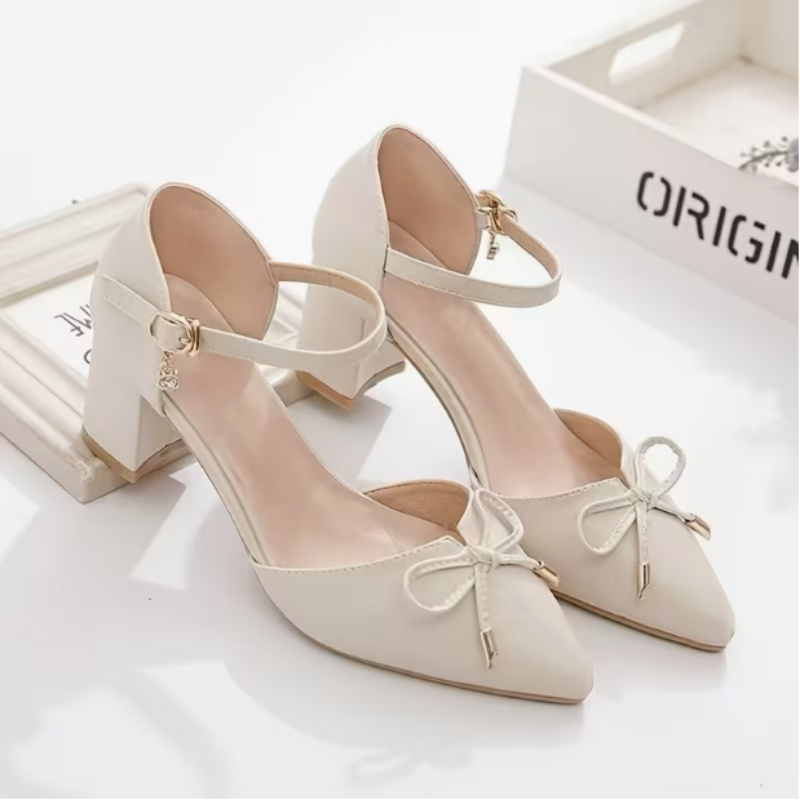 Men Shoes Office - レディースハイヒールサンダル、ポインテッドトゥパンプス、蝶結び装飾、チャンキーヒール、オフィス、レディースパーティー、結婚式用ドレスシューズ