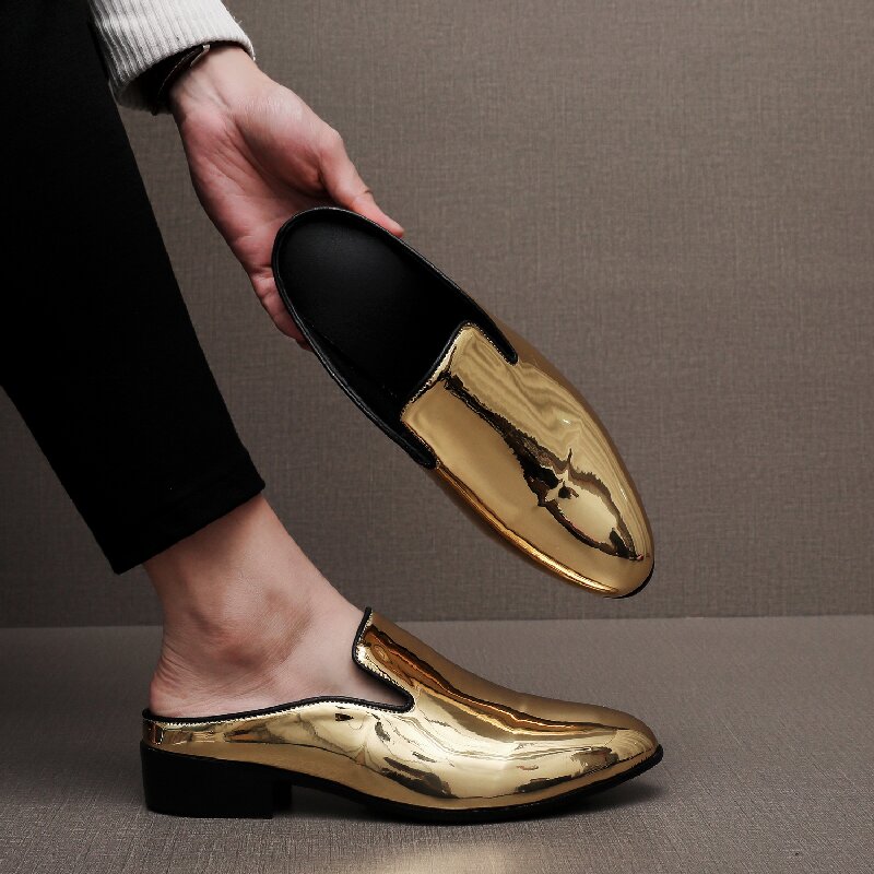 Men Shoes Office - サイズ 40-50 カジュアルメンズファッショナブルなセミスリッパ革靴男性快適な滑り止めオフィスビジネス革靴片足用