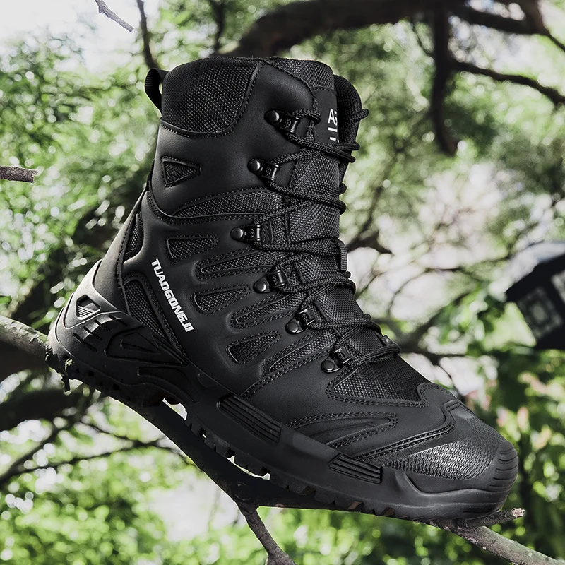 Men Shoes Office - 男性の屋外ハイキング戦術ブーツ足首デザートブーツスポーツ登山靴軍事作業防水作業安全狩猟靴