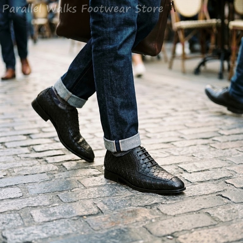 Men Shoes Oxford - サルタリアルメンズオックスフォードシューズ、魚鱗模様のエンボス加工レザー、ブローグウィングチップ、ポインテッドトゥ、レースアップ、フォーマル、ビジネス、ダービー、ウェディングシューズ、オックスフォード