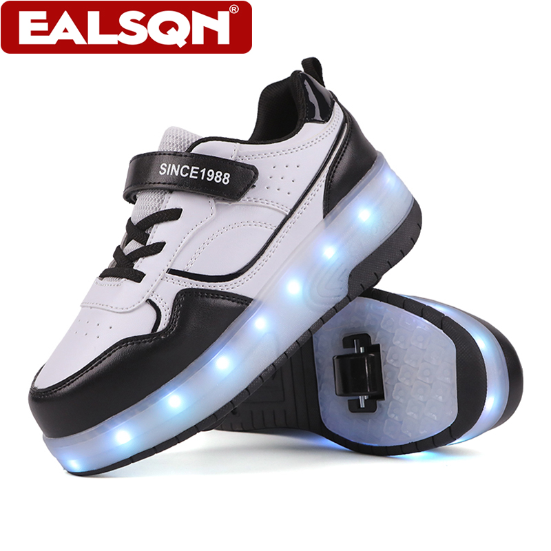 Men Shoes Running - 新しい子供用LEDライトアップローラースケートシューズ、ダブルホイールデザイン、ベルクロ付きスポーツウォーキングスケート、男の子と女の子へのプレゼント