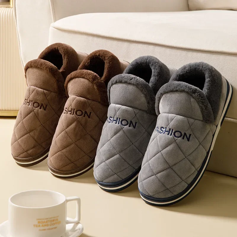 Men'S Shoes Dress Casual - ビッグサイズ 47 48 49 50 男性冬暖かいスリッパ防水大型ホーム寝室カジュアルシューズハウス屋内ノンスリップスライド