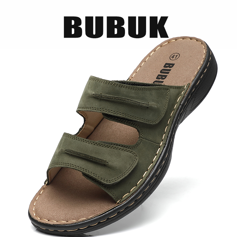 Men'S Shoes With Support - Bubuk メンズ本革スポーツスリッパ、オープントゥアウトドア滑り止めサンダル、ファッショナブルなトップレイヤー牛革カジュアルメンズシューズ、アーチサポート付き、調節可能なアッパー、夏のハイキング、旅行、作業着に最適
