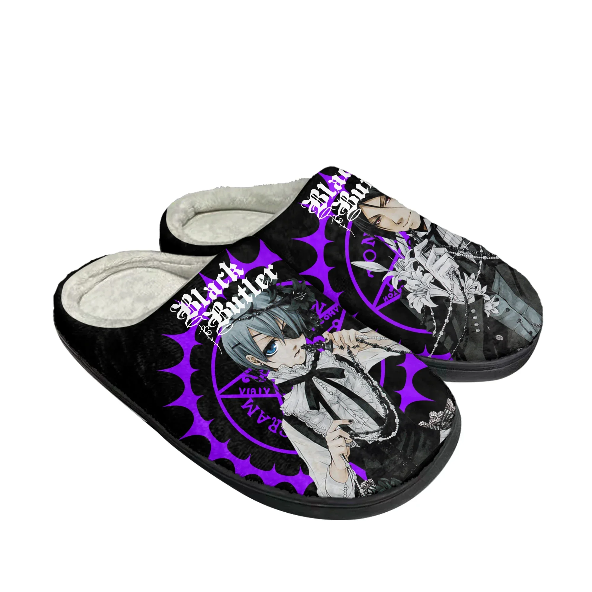 Men Shoes Black - 黒執事ホームコットンスリッパメンズレディースぬいぐるみ寝室カジュアル保温靴日本アニメカスタムサーマル屋内スリッパ
