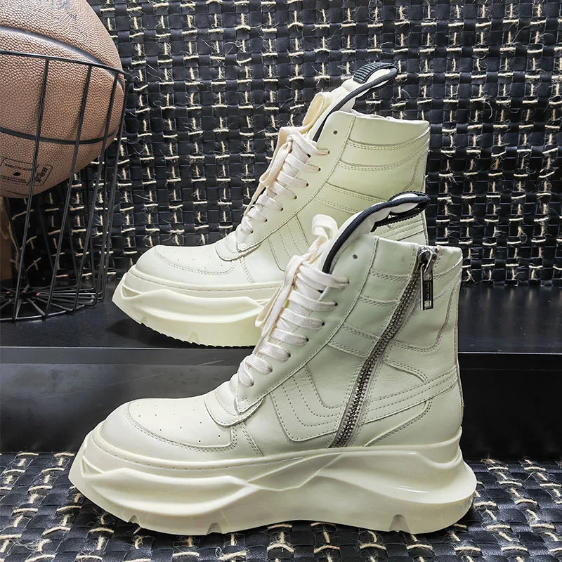 男性女性ブーツアンクル本革オートバイの靴プラットフォーム厚い - Men'S Shoes With Support のレビューと価格