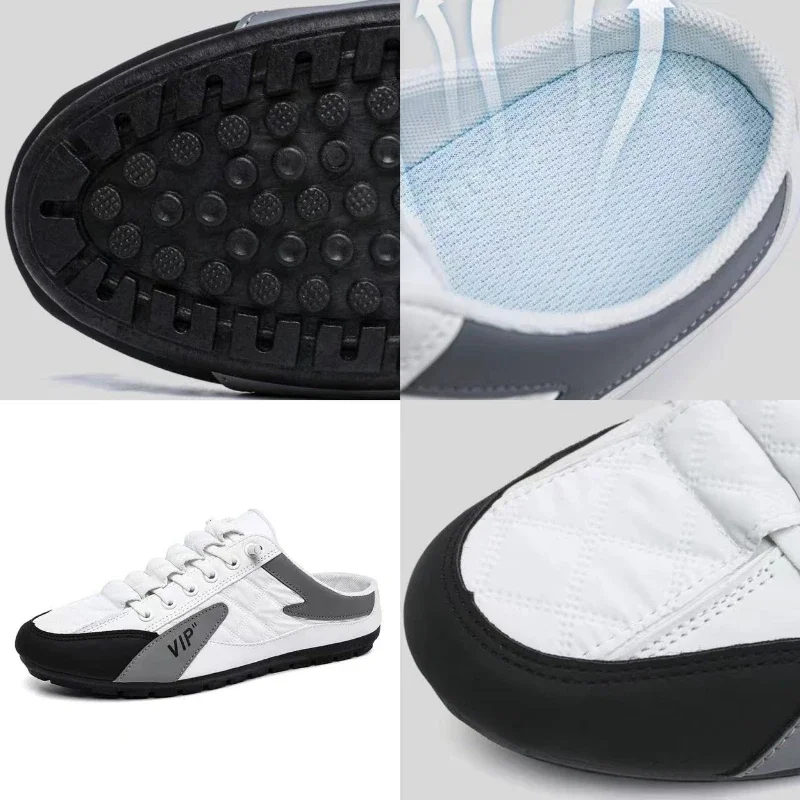 男性用の通気性のあるハーフスリッパ,ローフラットシューズ,軽 - Men'S Shoes With Support のレビューと価格