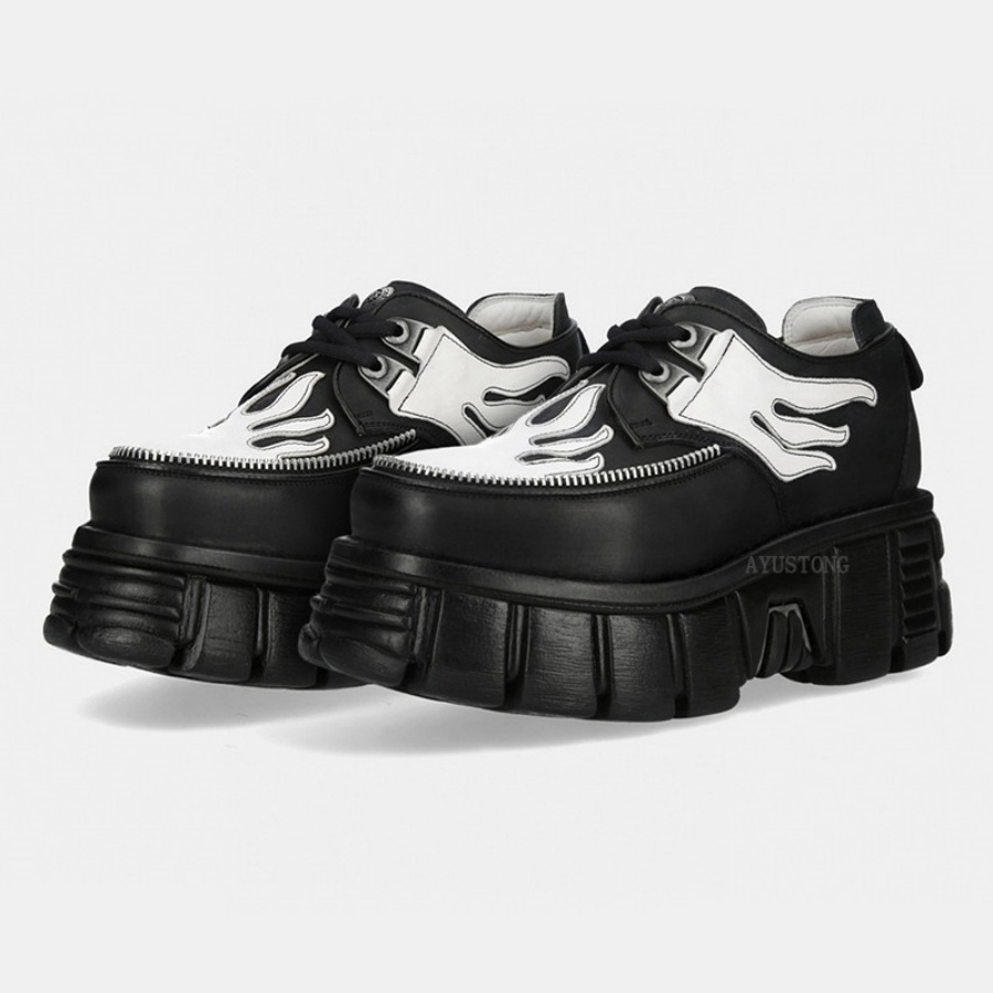 レディース ブラック ホワイト 炎柄プリント レースアップ  - Men'S Shoes Black And White のレビューと価格