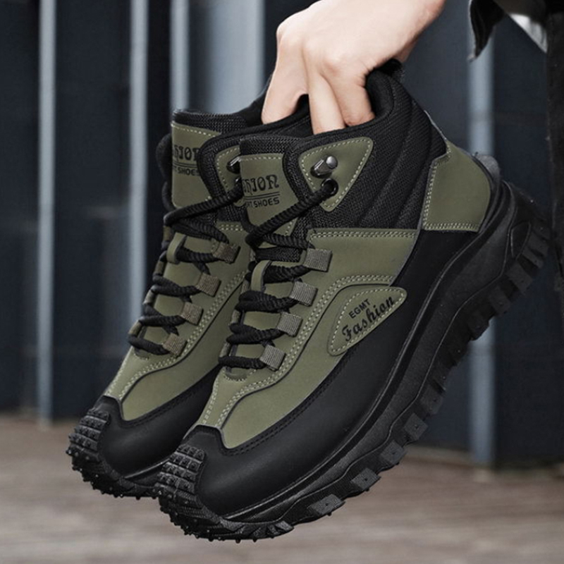 メンズ黒白ミッドトップハイキングブーツ防水レザー プラットフ - Men'S Shoes Black And White のレビューと価格