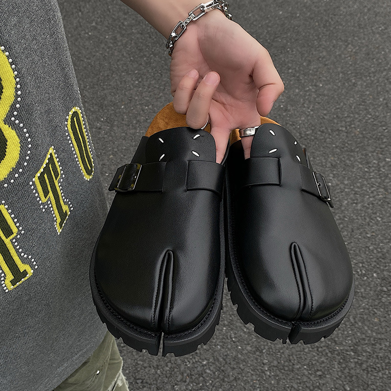 メンズスプリットトゥスリッパ、牛革タビニンジャスリップフラッ - Men'S Shoes With Support のレビューと価格