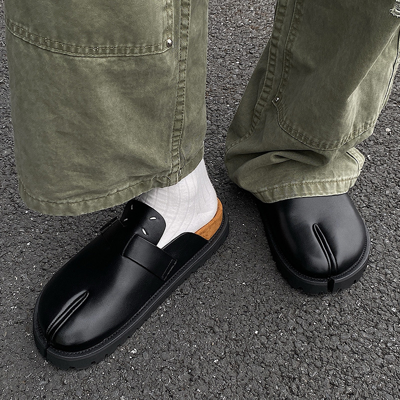 メンズスプリットトゥスリッパ、牛革タビニンジャスリップフラッ - Men'S Shoes With Support のレビューと価格