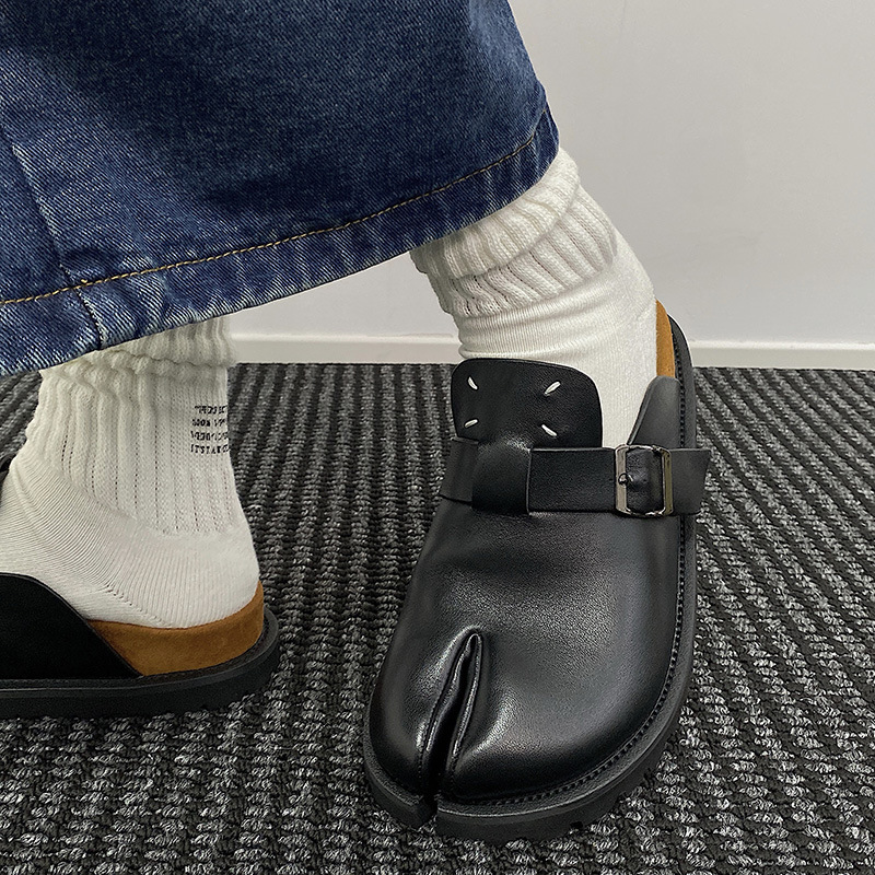 メンズスプリットトゥスリッパ、牛革タビニンジャスリップフラッ - Men'S Shoes With Support のレビューと価格