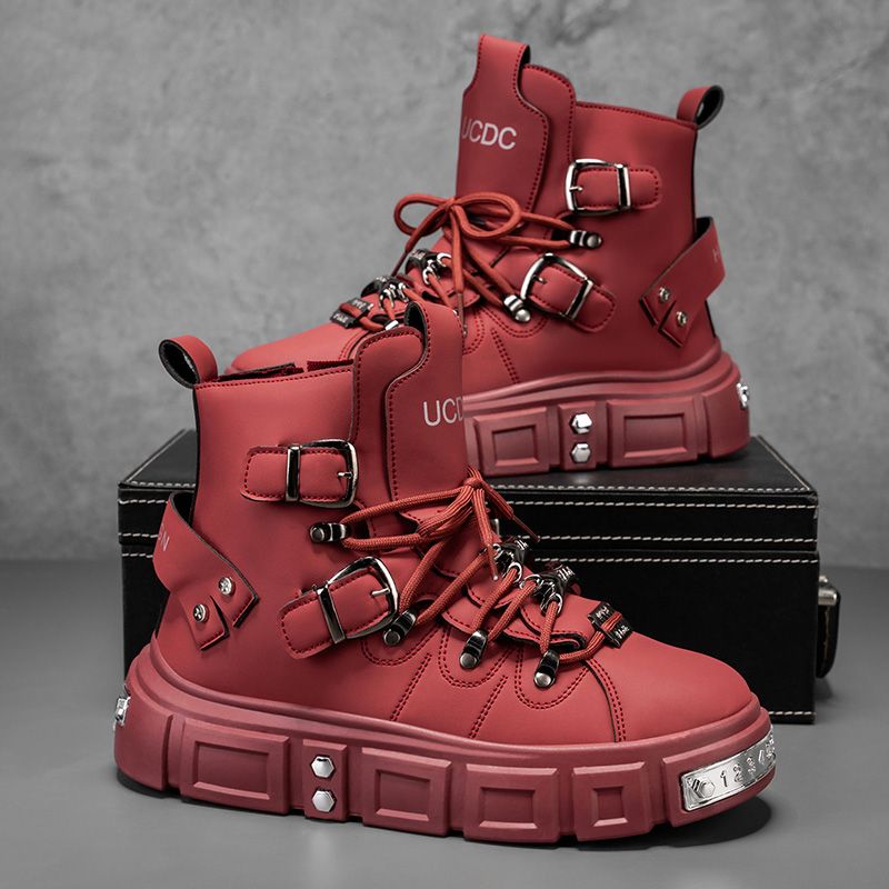 オリジナルブランドブーツ男性用パンクプラットフォームレッドト - Men Shoes Red のレビューと価格