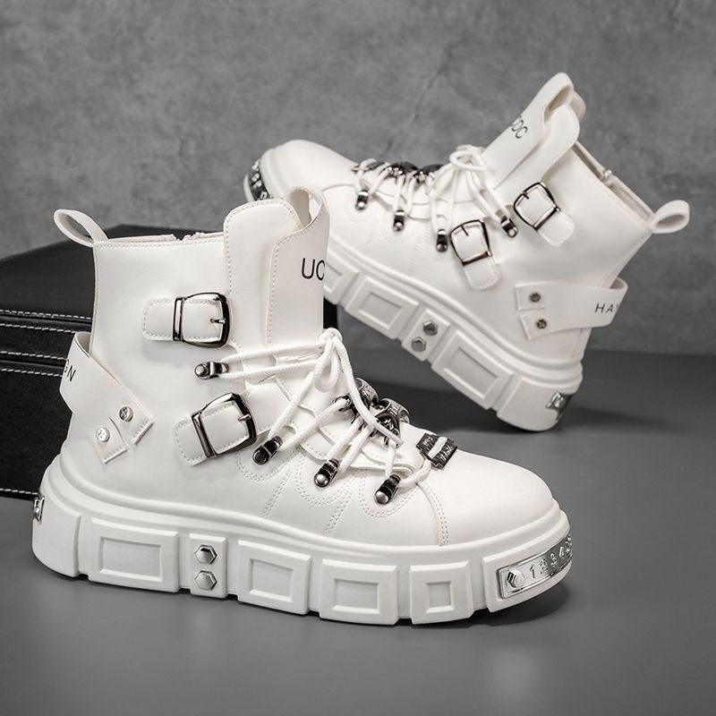 オリジナルブランドブーツ男性用パンクプラットフォームレッドト - Men Shoes Red のレビューと価格