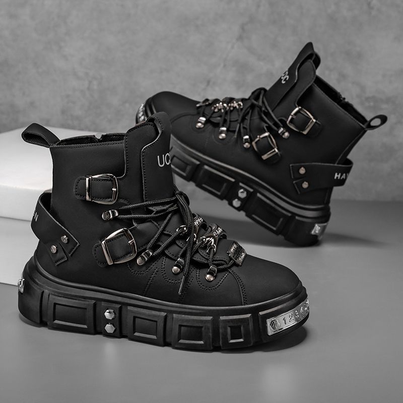 オリジナルブランドブーツ男性用パンクプラットフォームレッドト - Men Shoes Red のレビューと価格