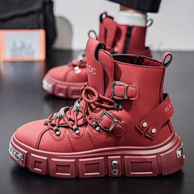 オリジナルブランドブーツ男性用パンクプラットフォームレッドト - Men Shoes Red のレビューと価格