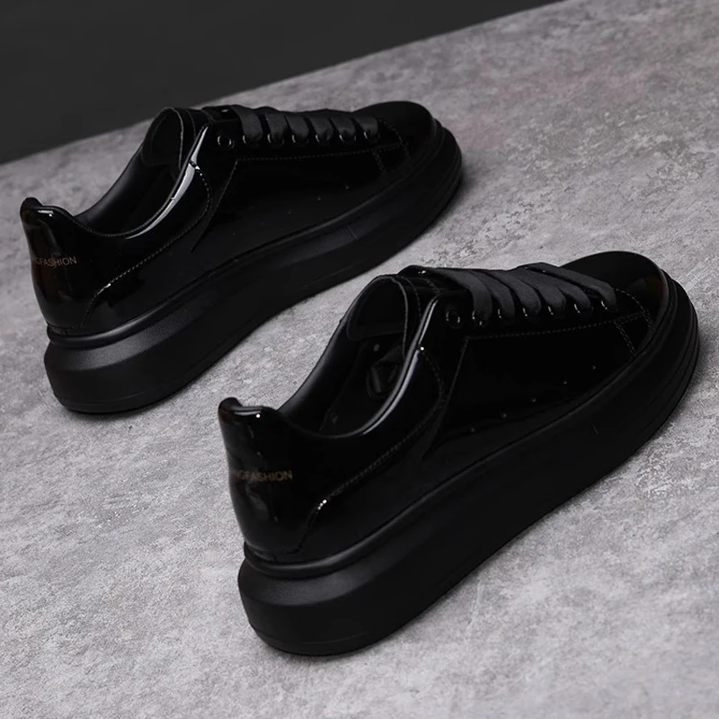 ブランドメンズシューズブラック光沢のあるカジュアルメンズシュ - Men'S Shoes Black And White のレビューと価格