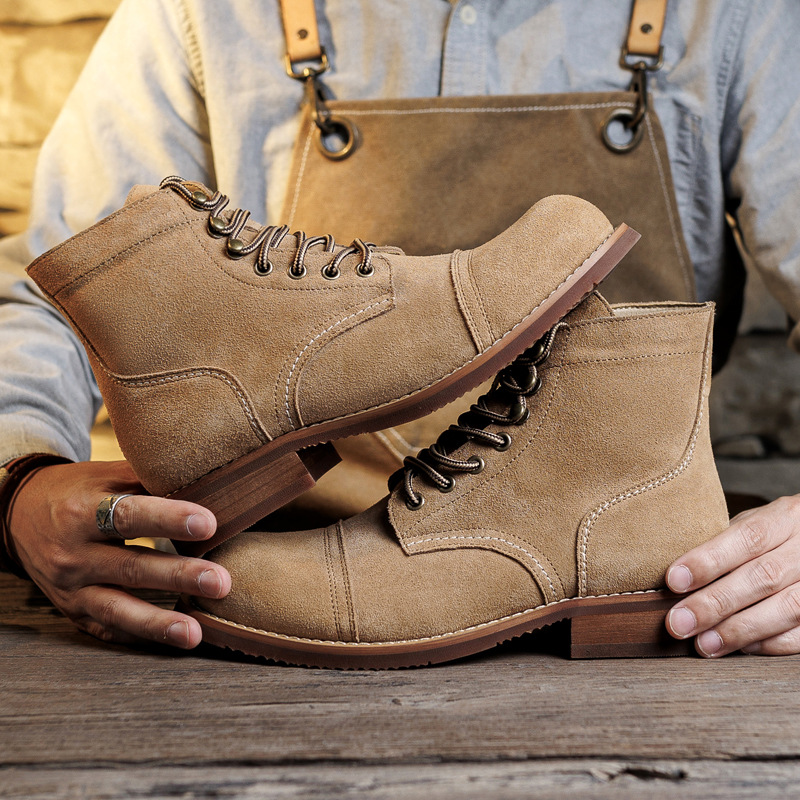 ヴィンテージツール加工男性用オートバイブーツ高品質牛革ウィン - Men Shoes Red のレビューと価格