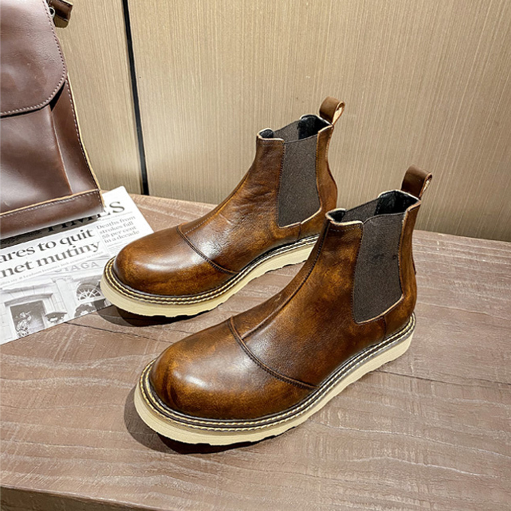 レトロメンズ本革チェルシーブーツハイカットレザーシューズアウ - Men Shoes Oxford のレビューと価格