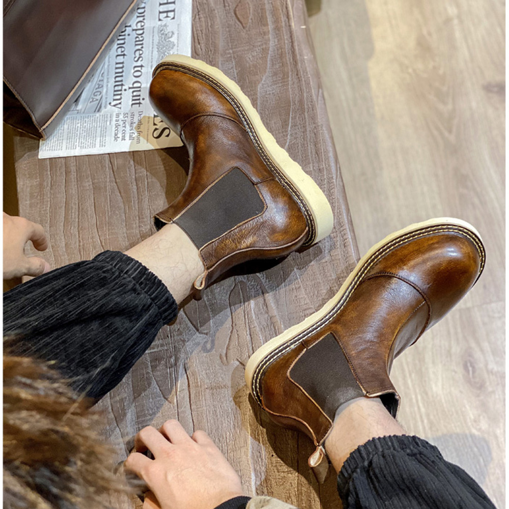 レトロメンズ本革チェルシーブーツハイカットレザーシューズアウ - Men Shoes Oxford のレビューと価格