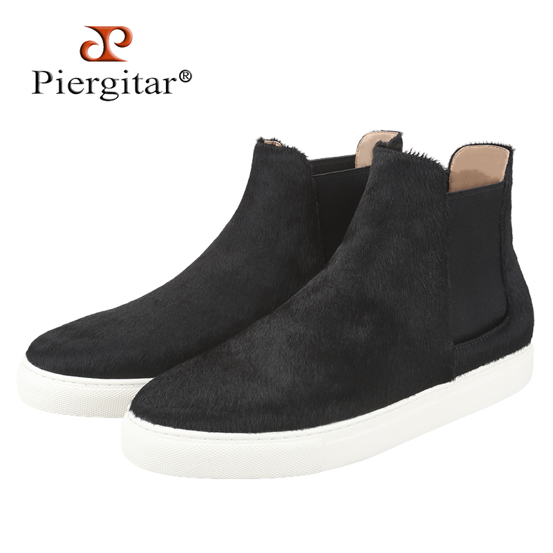 Piergitar 冬スタイル黒馬毛メンズハイトップシューズ - Men'S Shoes Black And White のレビューと価格