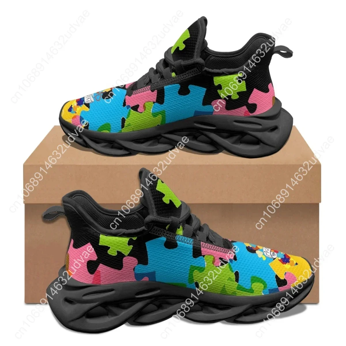自閉症啓発スポーツランニングシューズカラーパズル耐久性のある - Men Shoes Running のレビューと価格
