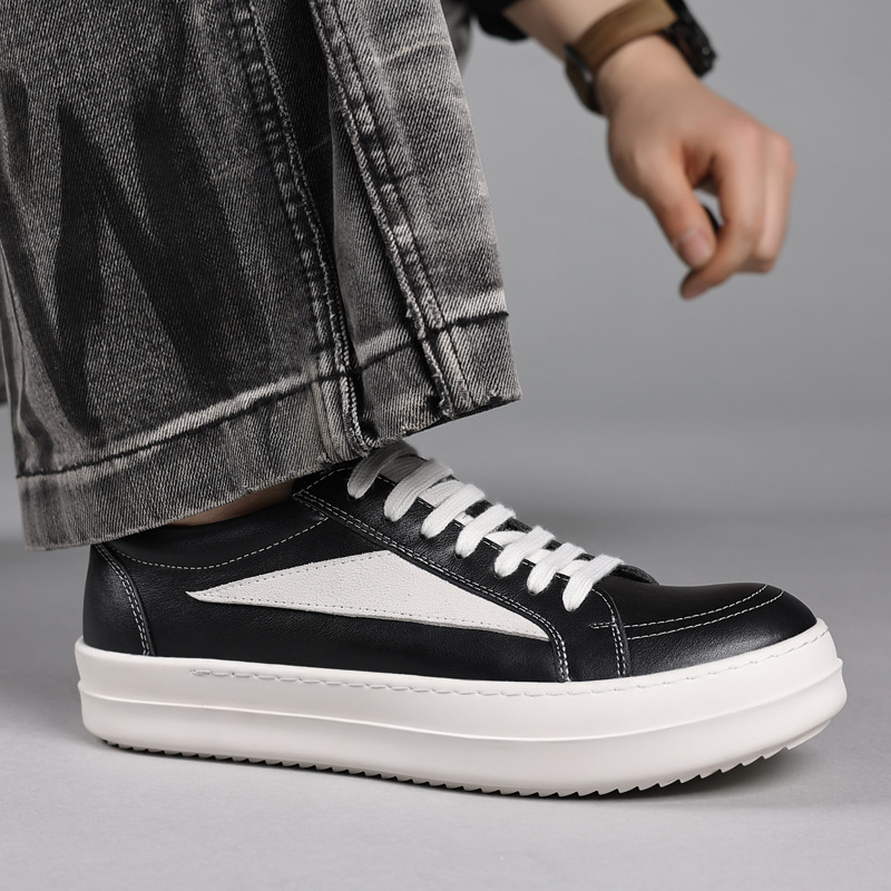 メンズ ブラック 本革 プラットフォームスニーカー ホワイト - Men'S Shoes Black And White のレビューと価格