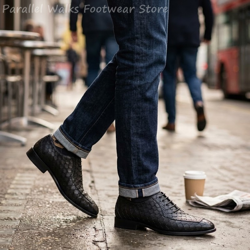 サルタリアルメンズオックスフォードシューズ、魚鱗模様のエンボ - Men Shoes Oxford のレビューと価格