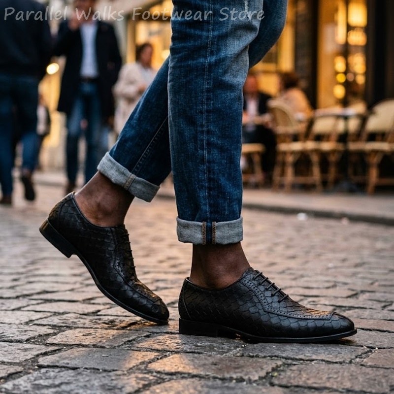 サルタリアルメンズオックスフォードシューズ、魚鱗模様のエンボ - Men Shoes Oxford のレビューと価格